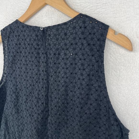 UNIQLO Tank Top Womens XL Floral Eyelet Embroidered Sleeveless Shell Black - Picture 8 of 13